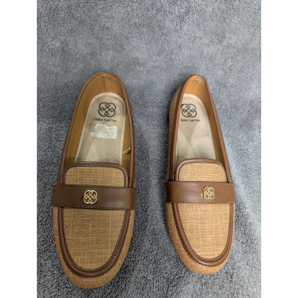 Daisy Fuentes Womens 10W Brown Tan Woven Loafers Slip On Shoes